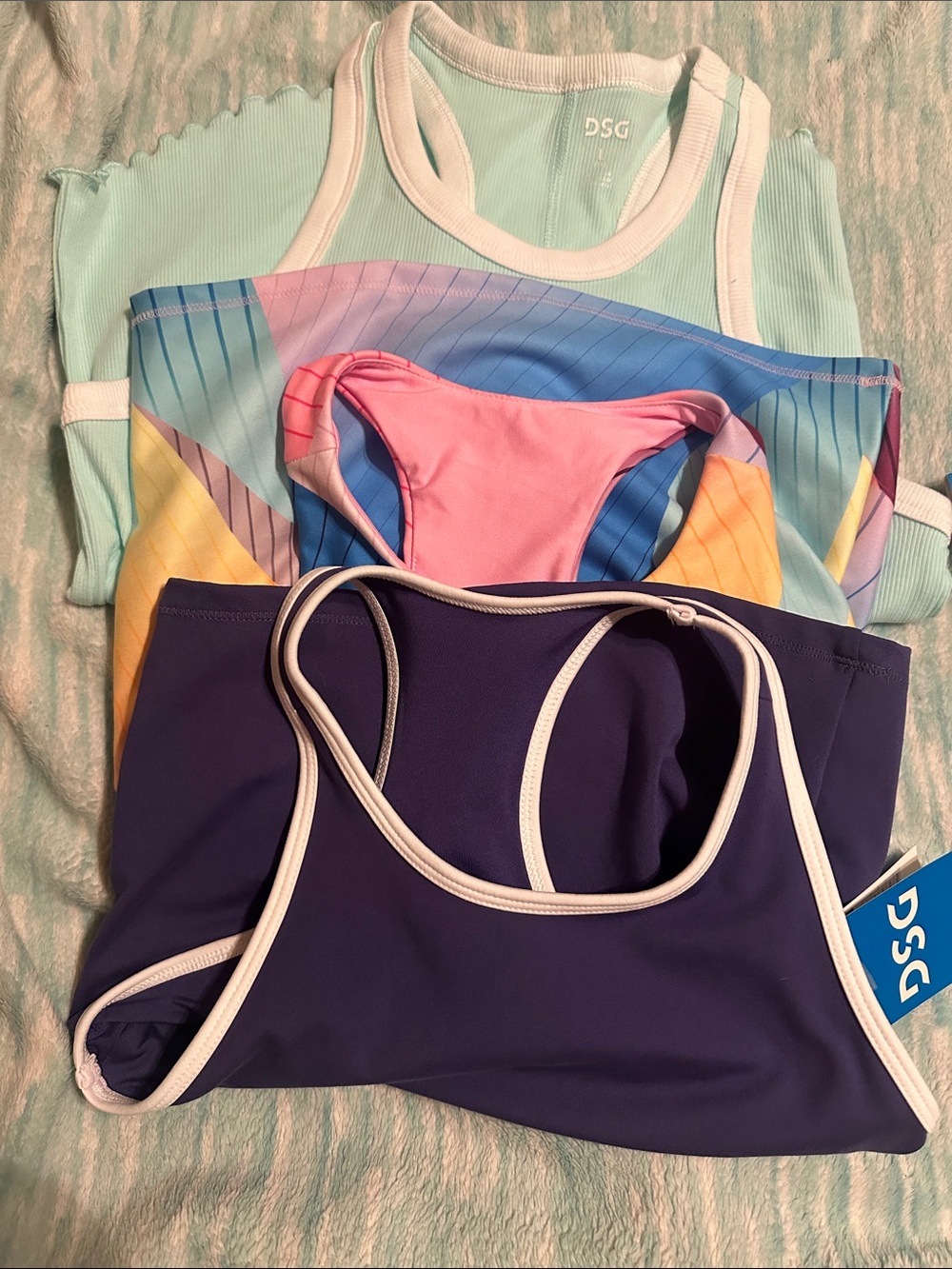 DSG Pastel Rainbow, Mint, Pink & Navy Athletic Tank Top Set - girls large